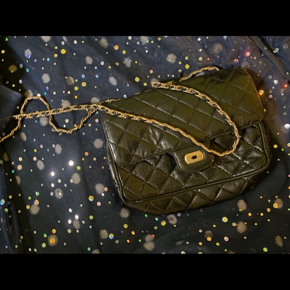 CROUCH & FITZGERALD QUILTED LAMBSKIN LEATHER BLACK GOLD CROSSBODY VINTAGE Bag - Picture 2 of 16